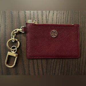 Tory Burch Keychain Slim ID Wallet (Burgundy/Maroon and Gold)